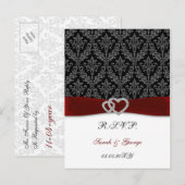 Invitation Carte Postale damask diamante rouge mariage RSVP (Devant / Derrière)