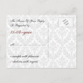 Invitation Carte Postale damask diamante rouge mariage RSVP (Dos)