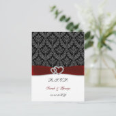 Invitation Carte Postale damask diamante rouge mariage RSVP (Debout devant)