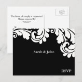 Invitation Carte Postale Damask Noir et Blanc Mariage RSVP 1 (Devant / Derrière)
