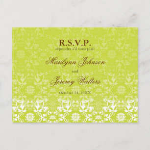 Invitation Carte Postale Damask Swils Lace Lime RSVP Mariage
