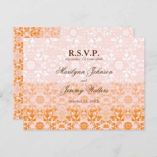 Invitation Carte Postale Damask Swils Lace Sorbet RSVP Mariage (Devant / Derrière)