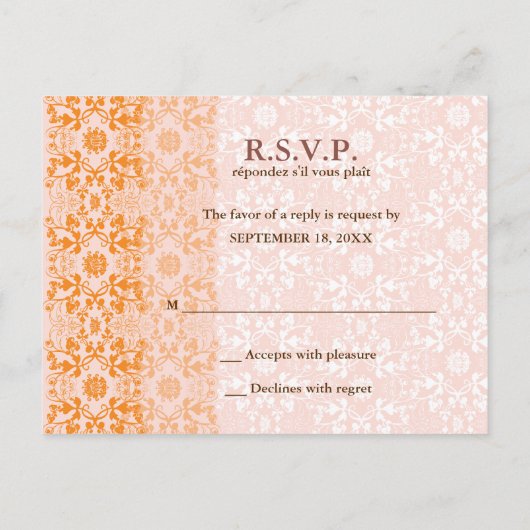 Invitation Carte Postale Damask Swils Lace Sorbet RSVP Mariage (Dos)