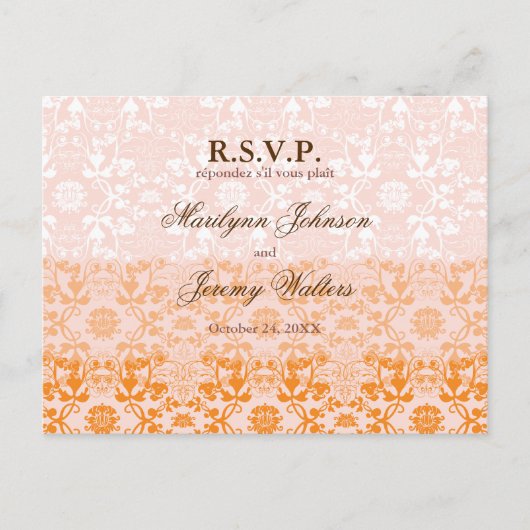 Invitation Carte Postale Damask Swils Lace Sorbet RSVP Mariage (Devant)