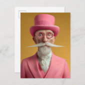 Invitation Carte Postale Dapper Gentleman en rose (Devant / Derrière)