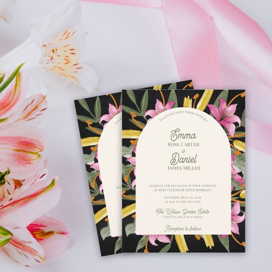 Invitation Carte Postale Dark Blush Pink Lily Arched Wedding