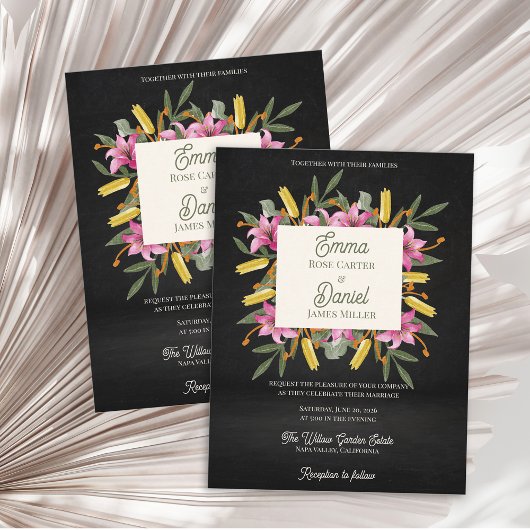 Invitation Carte Postale Dark Blush Pink Lily Botanical Wedding