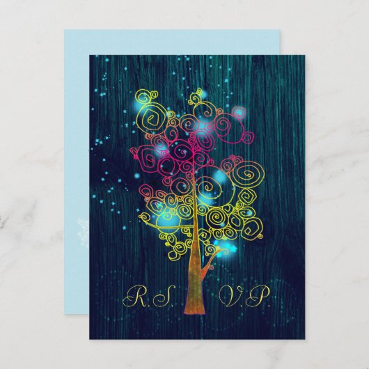 Invitation Carte Postale Dark Royal Blue Spiral Trees Mariage rustique RSVP (Devant / Derrière)