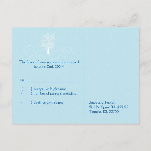 Invitation Carte Postale Dark Royal Blue Spiral Trees Mariage rustique RSVP (Dos)