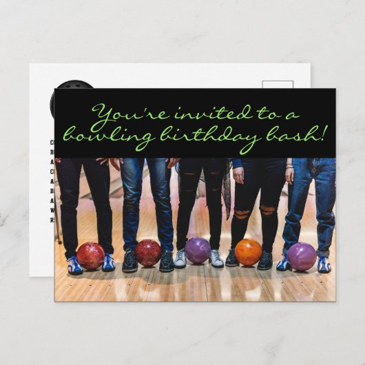 Invitation Carte postale de la partie de bowling d (Devant / Derrière)
