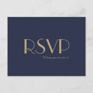 Invitation Carte Postale Déco type or Noir Marine Mariage RSVP