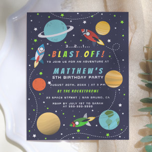 Invitation Carte Postale Décollage ! Fête d'anniversaire Fusée spatiale