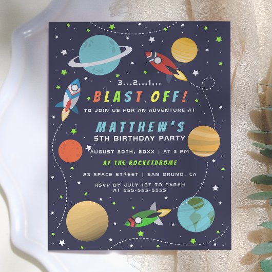 Invitation Carte Postale Décollage ! Fête d'anniversaire Fusée spatiale