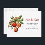 Invitation Carte Postale Décorations rétro de l'arbre de Noël Enregistrer l<br><div class="desc">Enregistrez la carte postale de date avec une illustration de style vintage. 3 boules de Noël rouges entourées de saints verts et de baies. Cool rétro.</div>