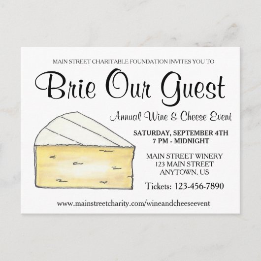 Invitation Carte Postale Dégustation de fromages à vin Cocktail Party Brie  (Devant)