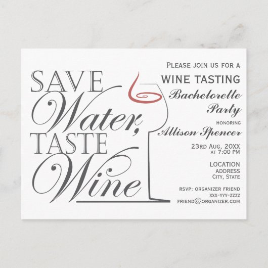 Invitation Carte Postale Dégustation de vin Bachelorette Party Conception d (Devant)