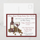 Invitation Carte Postale Dégustation de vin Cocktail Party Raisins bouteill (Devant / Derrière)