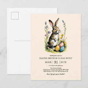 Invitation Carte Postale Déjeuner de Pâques & Chasse aux œufs   Lapin Wildf