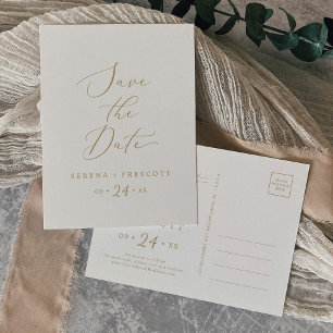 Invitation Carte Postale Delicate Gold and Cream Enregistrer la date