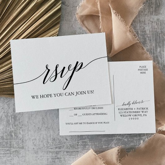 Invitation Carte Postale Demande de chanson de calligraphie noire élégante 