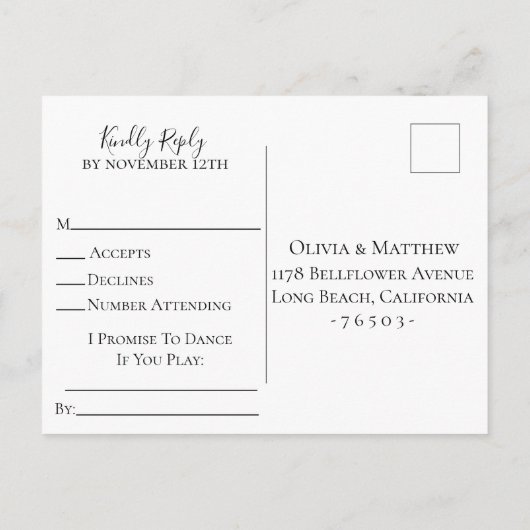 Invitation Carte Postale Demande de chanson de RSVP de mariage botanique bl (Dos)