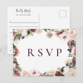 Invitation Carte Postale Demande de chanson de RSVP de mariage floral prune (Devant / Derrière)