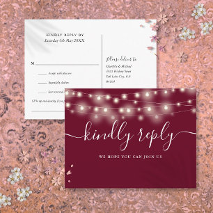 Invitation Carte Postale Demande de chanson RSVP Lumières Guirlande Bordeau