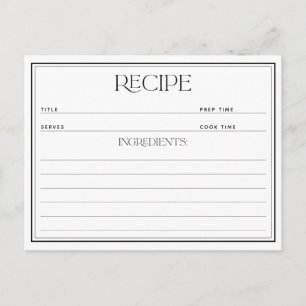 Invitation Carte Postale Demande de recette de mariage moderne noir et blan