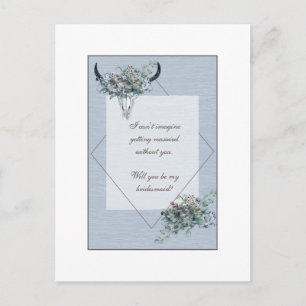 Invitation Carte Postale Demande de témoin de mariage bohème fleuri bleu po