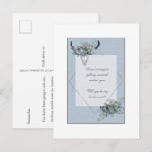 Invitation Carte Postale Demande de témoin de mariage bohème fleuri bleu po (Devant / Derrière)
