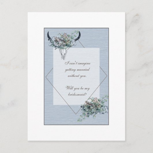 Invitation Carte Postale Demande de témoin de mariage bohème fleuri bleu po (Devant)