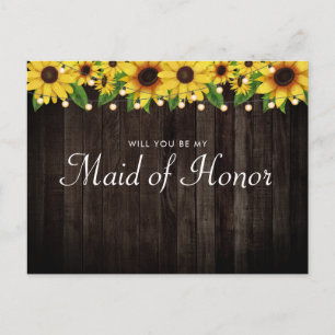 Invitation Carte Postale Demande de témoin de mariage en bois de tournesol