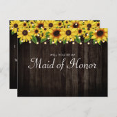 Invitation Carte Postale Demande de témoin de mariage en bois de tournesol  (Devant / Derrière)