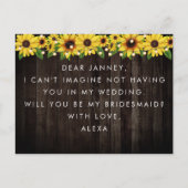 Invitation Carte Postale Demande de témoin de mariage en bois de tournesol  (Dos)