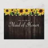 Invitation Carte Postale Demande de témoin de mariage en bois de tournesol (Devant)