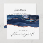 Invitation Carte Postale demoiselle d'honneur agate or rose navale  (Devant / Derrière)