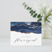 Invitation Carte Postale demoiselle d'honneur agate or rose navale  (Debout devant)