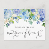 Invitation Carte Postale Demoiselle d'honneur au bouquet d'hortensia bleu e (Devant)