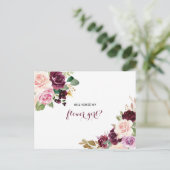 Invitation Carte Postale Demoiselle d'honneur florale bordeaux baiser vert (Debout devant)