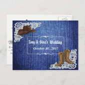 Invitation Carte Postale Denim Boots & Lace Wedding RSVP (Devant / Derrière)