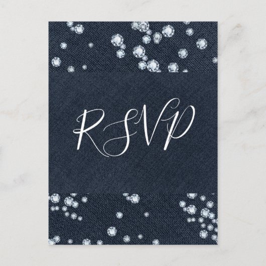 Invitation Carte Postale Denim & Diamants Blue Jeans Bling Glam RSVP (Devant)