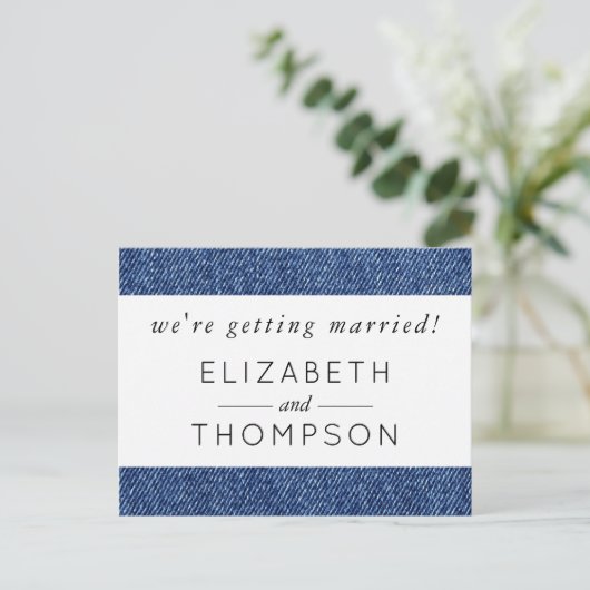 Invitation Carte Postale Denim Fabric, Denim Texture, Blue Denim, Mariage (Debout devant)