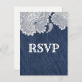 Invitation Carte Postale Denim Jean & White Lace Elégant Mariage RSVP (Devant / Derrière)
