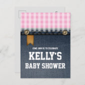 Invitation Carte Postale denim, jeans bleus, cowboy, shower bébé western (Devant / Derrière)