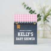 Invitation Carte Postale denim, jeans bleus, cowboy, shower bébé western (Debout devant)