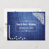 Invitation Carte Postale Denim Pearls & Lace Wedding RSVP (Devant / Derrière)