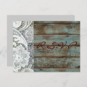 Invitation Carte Postale dentelle blanche rustique turquoise grange bois ma (Devant / Derrière)