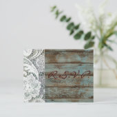Invitation Carte Postale dentelle blanche rustique turquoise grange bois ma (Debout devant)