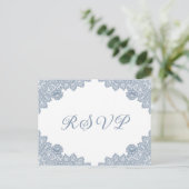 Invitation Carte Postale Dentelle florale bleu Dusty Mariage rustique RSVP (Debout devant)