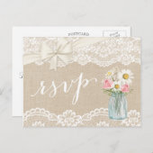 Invitation Carte Postale Dentelle florale de Burlap en ivoire rustique Maso (Devant / Derrière)